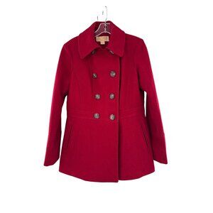 Michael Kors Wool Blend Womens Red Double-Breasted Peacoat M